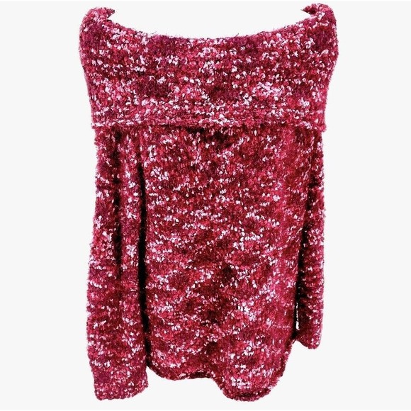Knox Rose NEW Off Shoulder Eyelash Pullover Sweater Brandy Wine Women's Sz Large - Picture 5 of 12